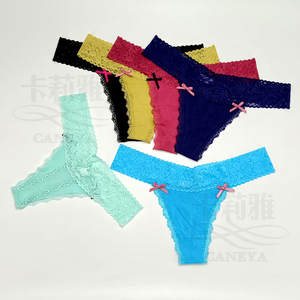 Women's Lace-trim Thong Underwear. A Pretty Stretch-lace Waistband Combiness Bring Stunning Style To This Comfy Thong.