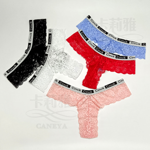 Ladies Sexy Lace V Thongs, Logo Waistband